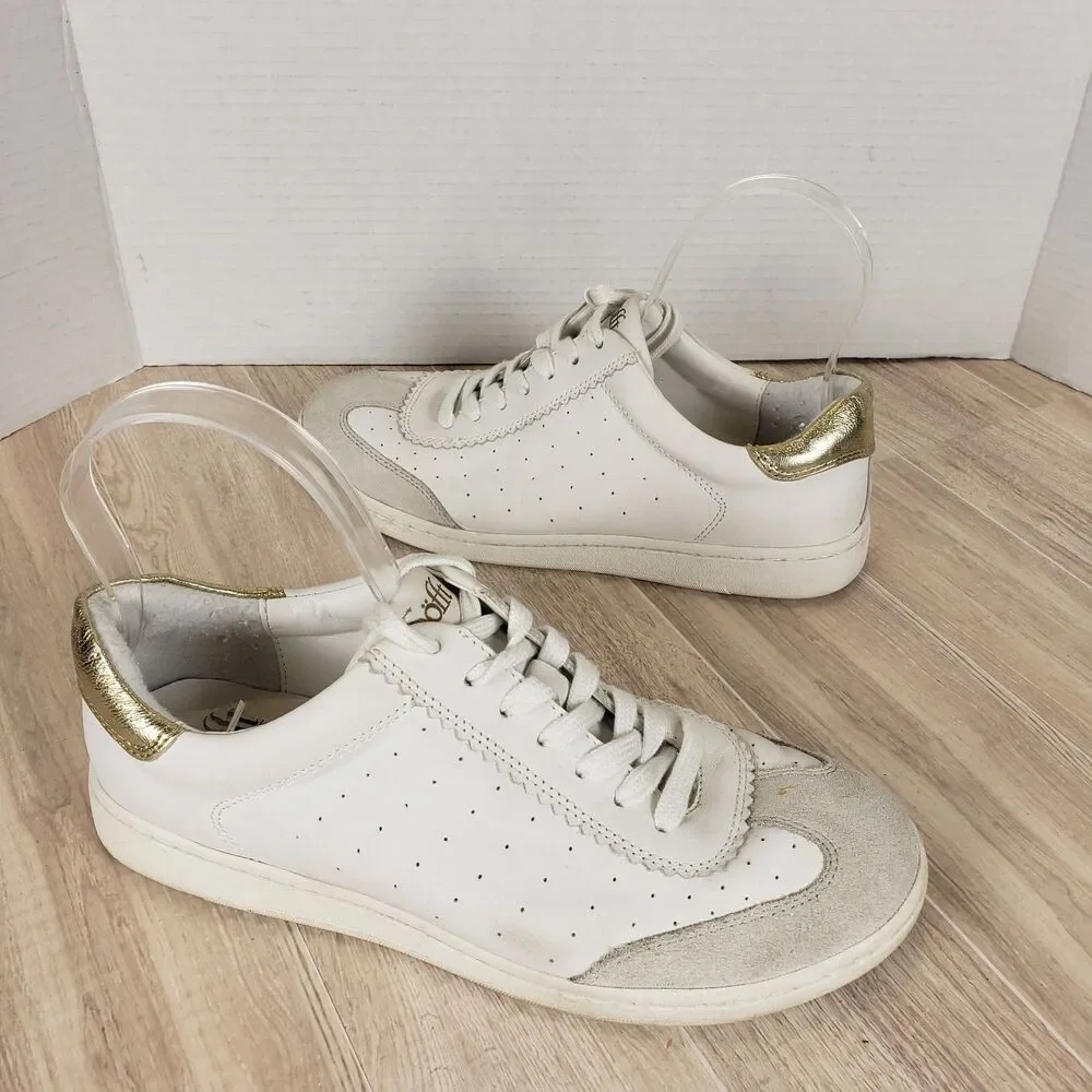 Sofft Regina Ladies White With Gold Trim Tennis Shoes Size 8M